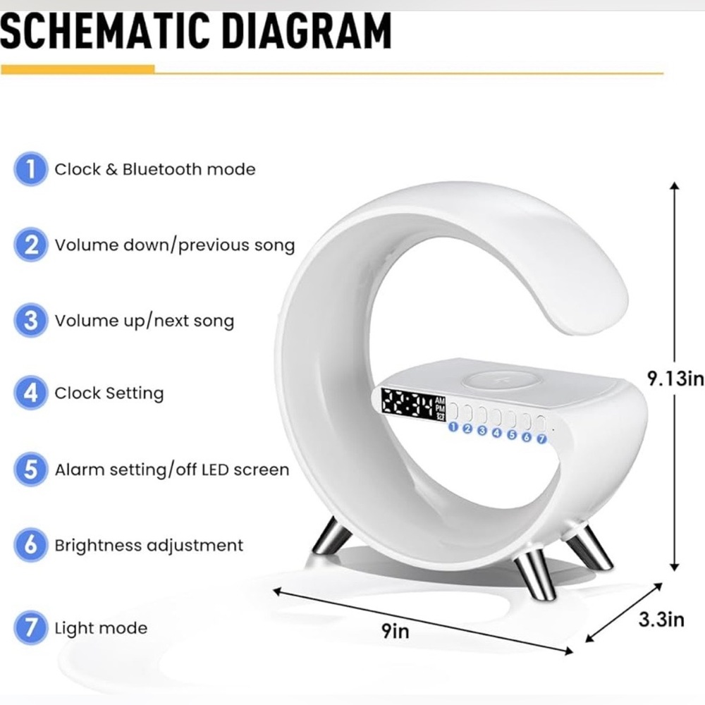 Smart LED Table Lamp, 4 N 1 Charger, Nightlight, Alarm Clock ,Bluetooth - Picture 7 of 9